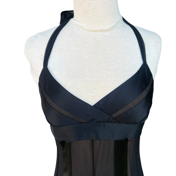 VTG BCBG Max Azria Y2K Black Silk Chiffon Halter Dress Whimsygoth Prom NWT Sz 4 - Picture 4 of 14